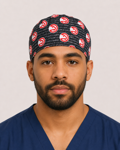 Atlanta Hawks satin-lined surgical cap, front view