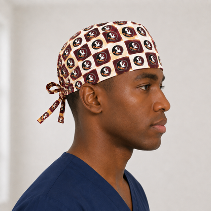 FSU Checkered satin-lined surgical cap, side view