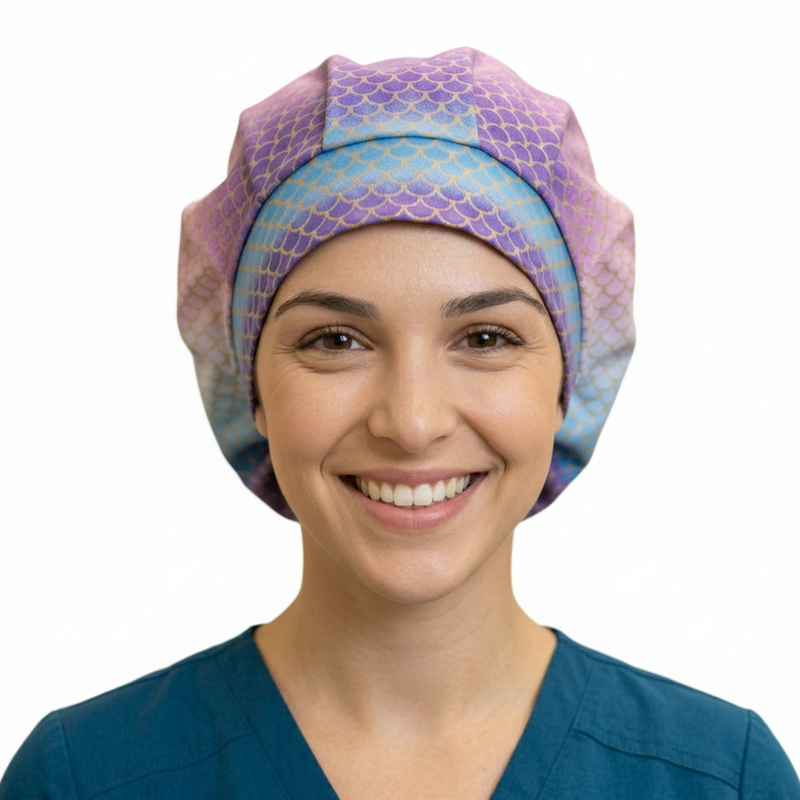 Teal and Aqua Mermaid Design Bonnet on solid white background
