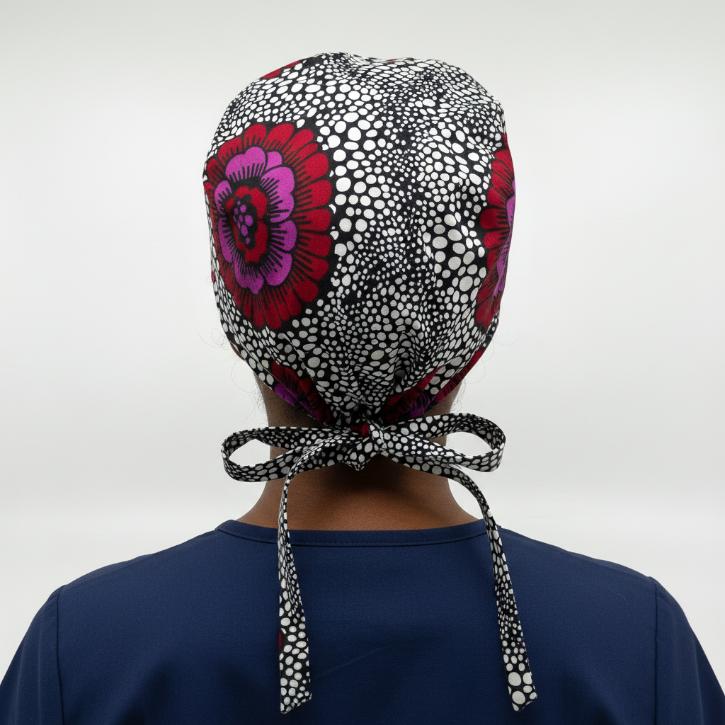 Rear View - Black Bubbles Surgical Cap