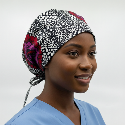 Right Side - Black Bubbles Surgical Cap